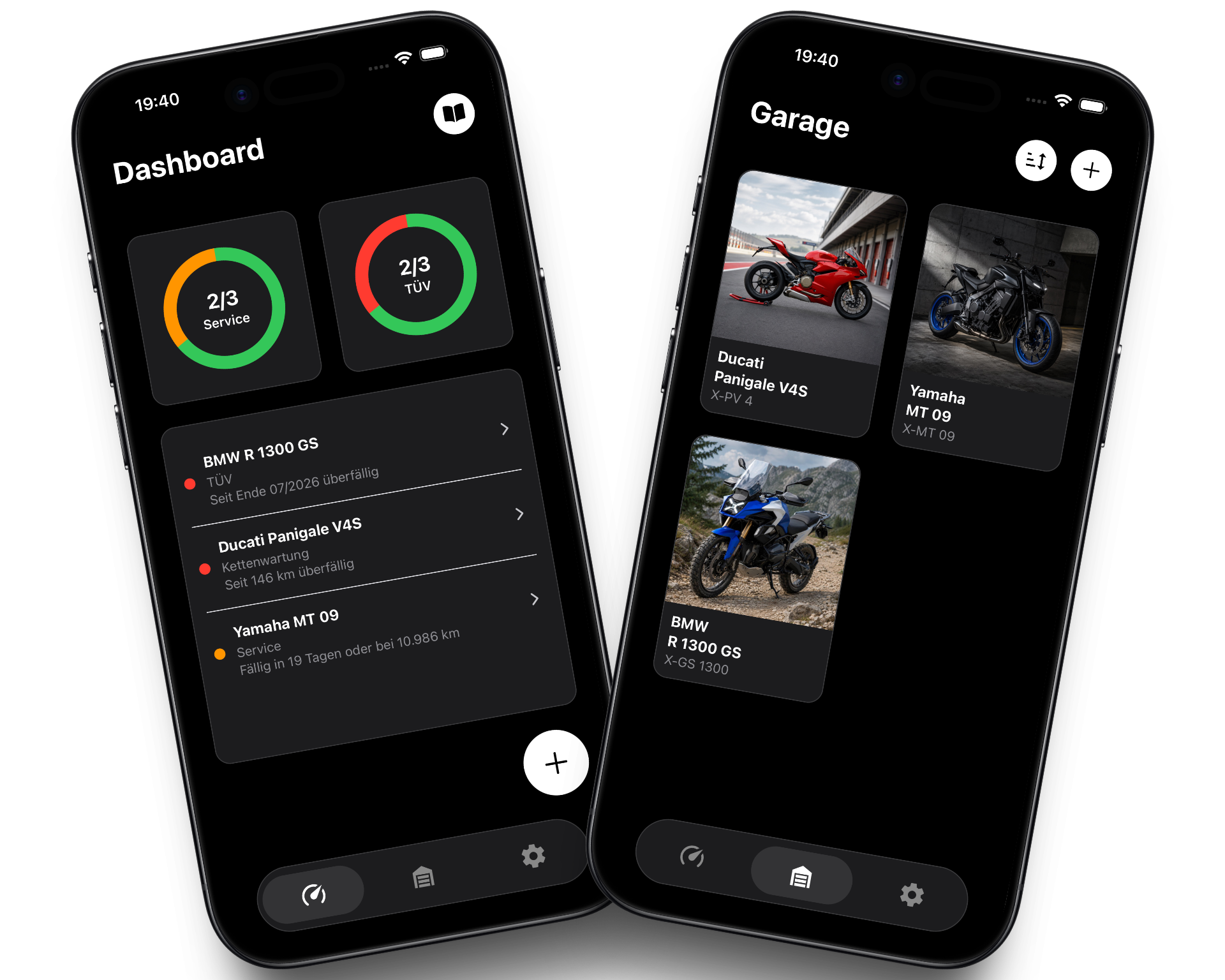 CheckMyMoto App Preview - Die smarte Motorradverwaltung auf dem Smartphone im Dark Mode